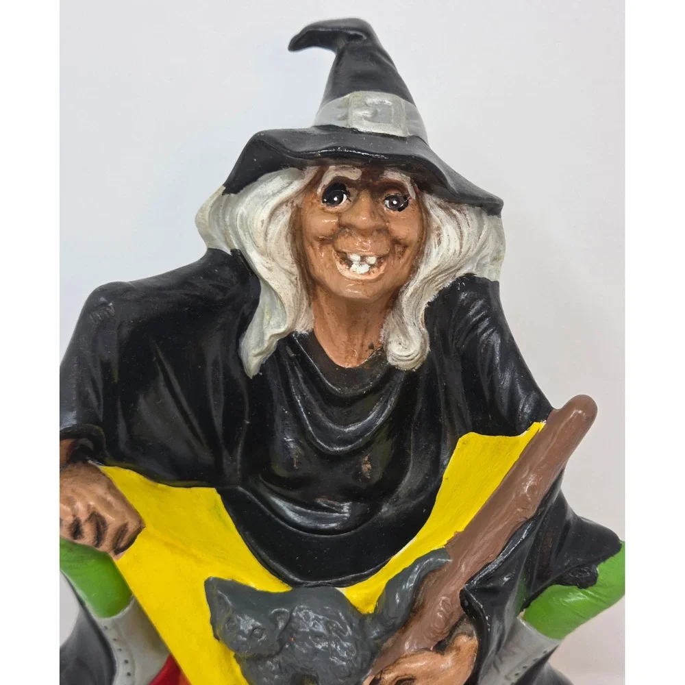 Byron Molds 1972 Vintage Ceramic Witch Jack-O-Lantern Cat Figurine 10in